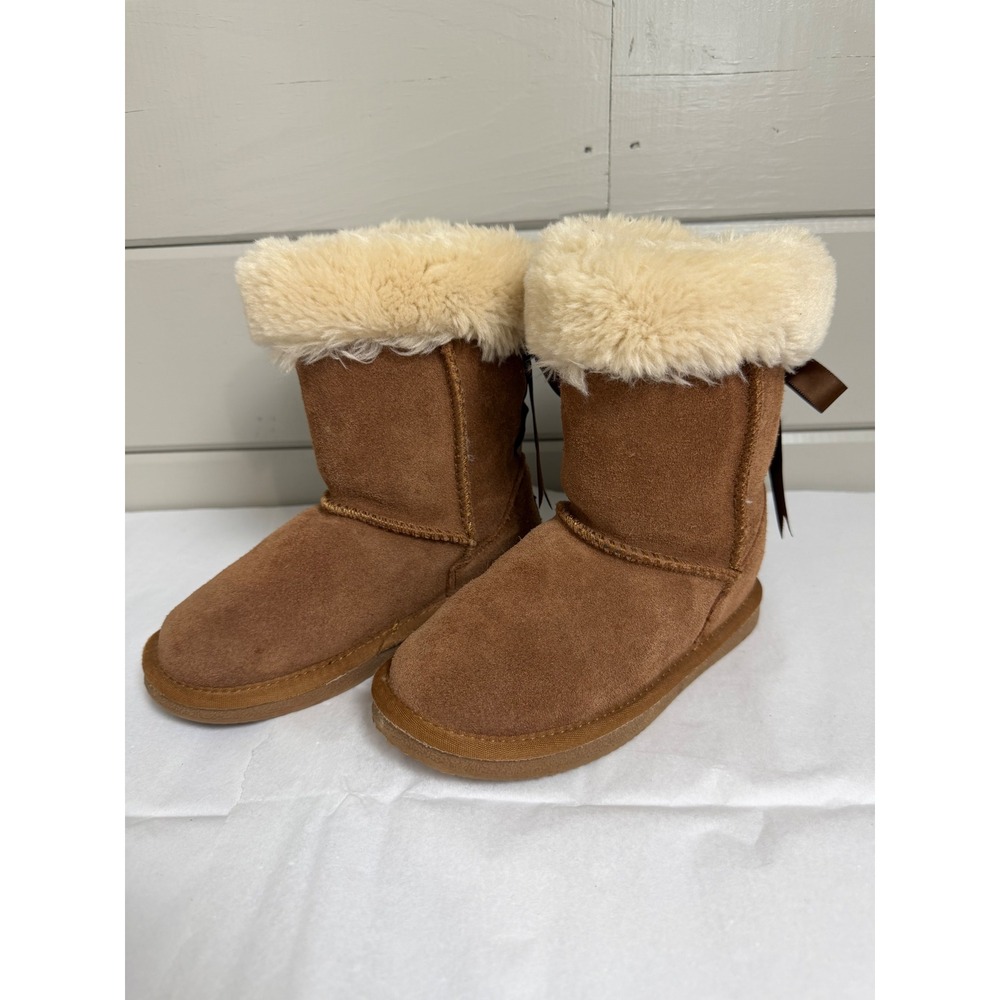 Lamo Winter Boots‎ Youth 13Y Chestnut Brown Suede Faux Fur Bows DFL50002369